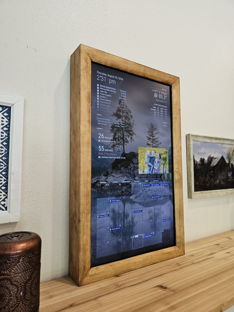 LibertyLab display on a shelf with scenic wallpaper mode